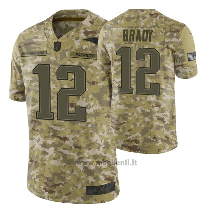 Maglia NFL Limited New England Patriots 12 Tom Brady 2018 Salute To Service Camuffamento